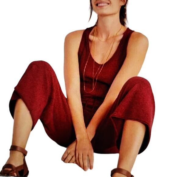 NWT Anthropologie Daily Practice Jumpsuit Women's Knit Large Dark Auburn - Picture 1 of 12